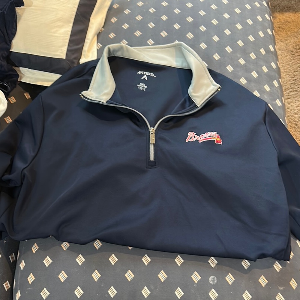 Antigua Navy and Gray Quarter-Zip Sweatshirt